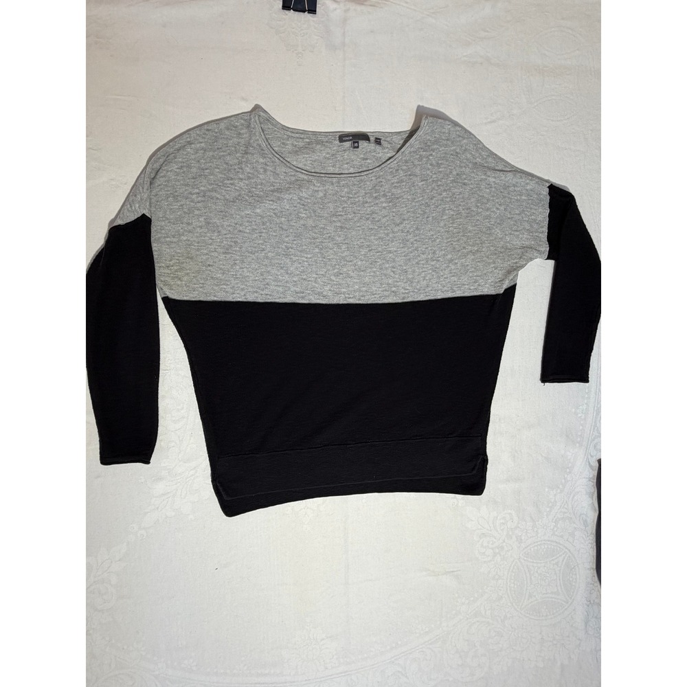 Vince Womens XS Colorblock Sweater Grey Black Dolman Sleeve Scoop Neck Knit Top